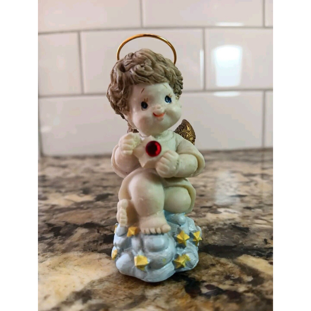 July Baby Ruby Birthstone Child Angel Figurine For Baby Child Gift Collectible